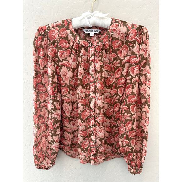 VERONICA BEARD | Ashlynn Blouse Silk Floral Print Top Long Sleeve | Size 8 - Picture 1 of 7